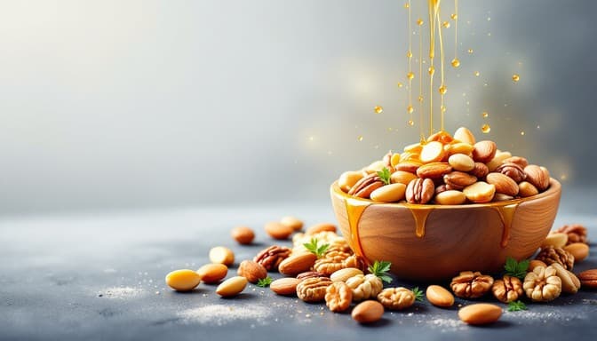 آجیل و بادام برشته برای مقایسهٔ بادام خام و بوداده